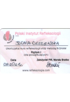 Refleksologia - certyfikat